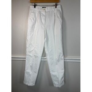 Lauren Ralph Lauren White Cotton Pleated Tapered Pants Womens 10 High Rise